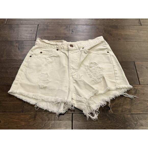 Vintage Levis 550 Womens White Denim Distressed Shorts 31 Orange Tab Made In USA - Picture 2 of 12